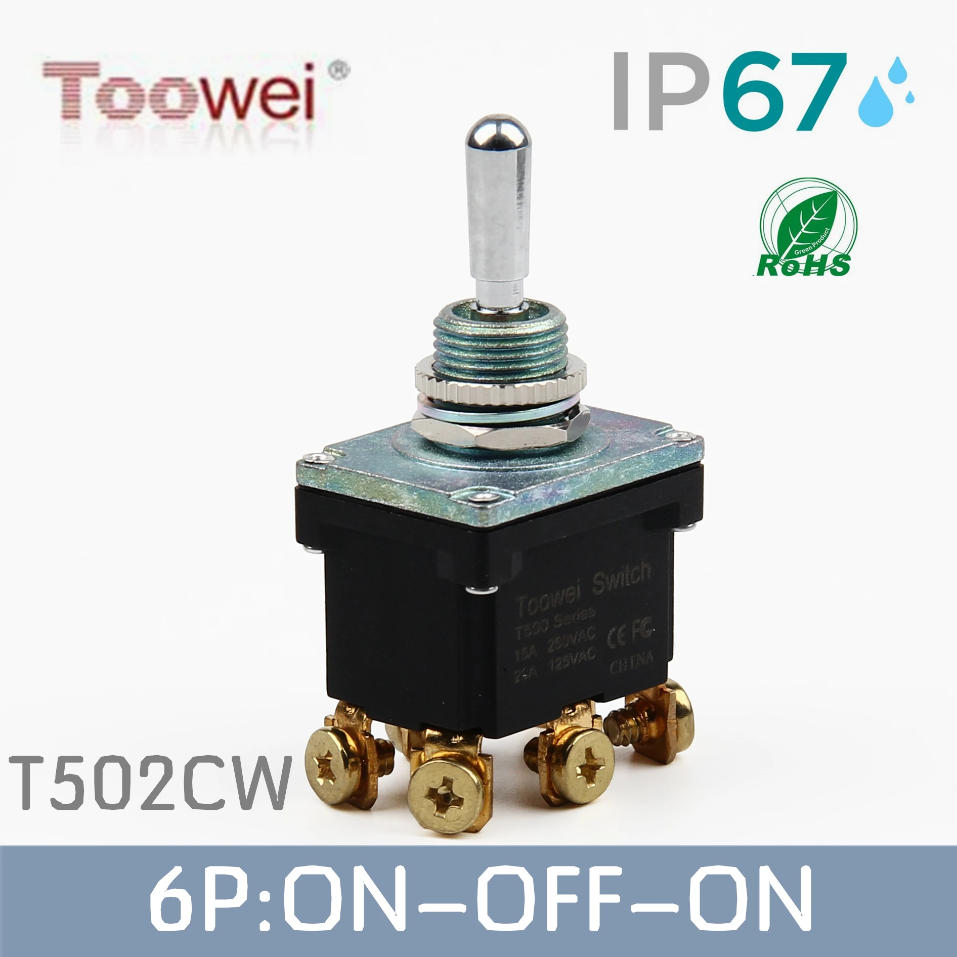 T502CW 6 контактов ВКЛ-ВЫКЛ-ВКЛ переключатель/Toowei T500 серии водонепроницаемый тумблер IP67/наружный выключатель/15A 250 В