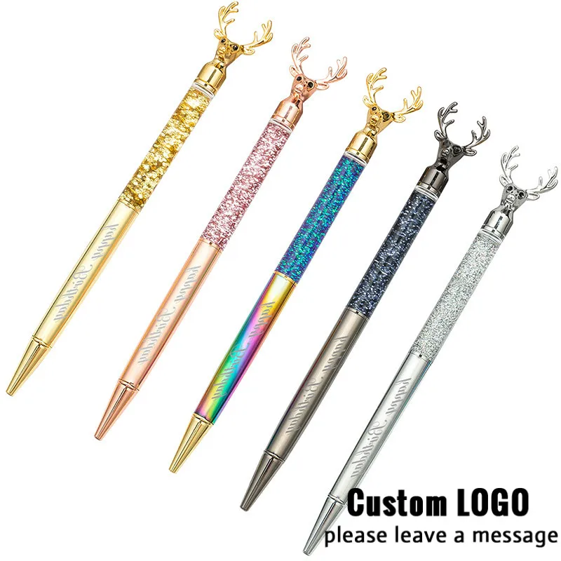 100pcs Free Custom Logo Metal Ballpoint Pens Reindeer Signature Pen Student Stationery Ball Pen Creative Christmas Gifts For Kid