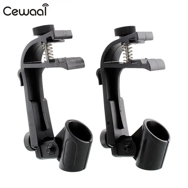 Cewaal 2pcs Adjustable Shockproof Mic Microphone Stand Holder Clips Music Drum Rim Mount Clamp Stander Percussion Studio Black