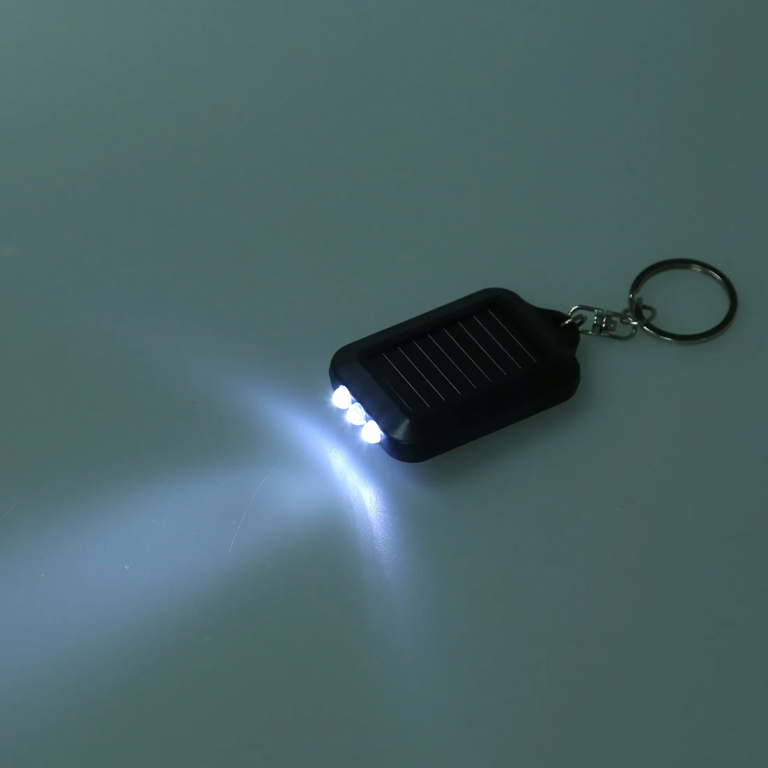 

10X Mini Solar Power Rechargeable 3LED Flashlight Keychain Light Torch Ring New