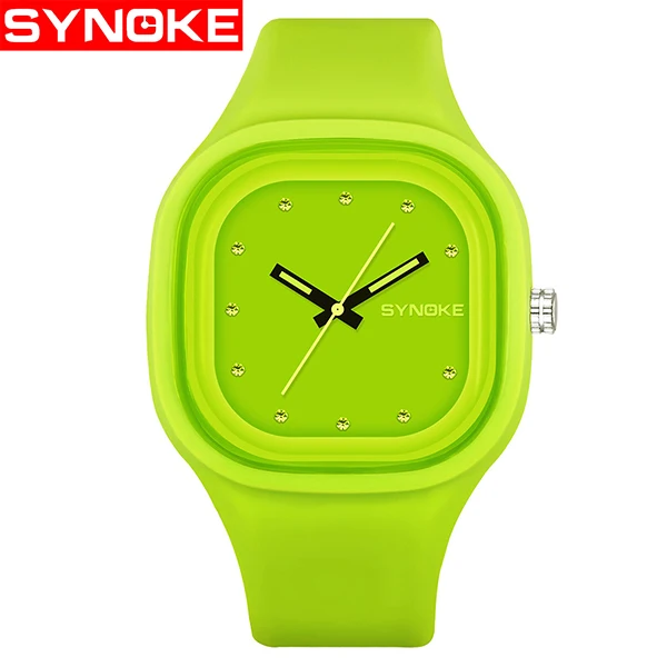 SYNOKE, студенческие красочные Водонепроницаемый спортивные часы Для мужчин брендовая Для женщин уникальный силиконовый светодиодный цифровой Дата наручные часы - Цвет: Green
