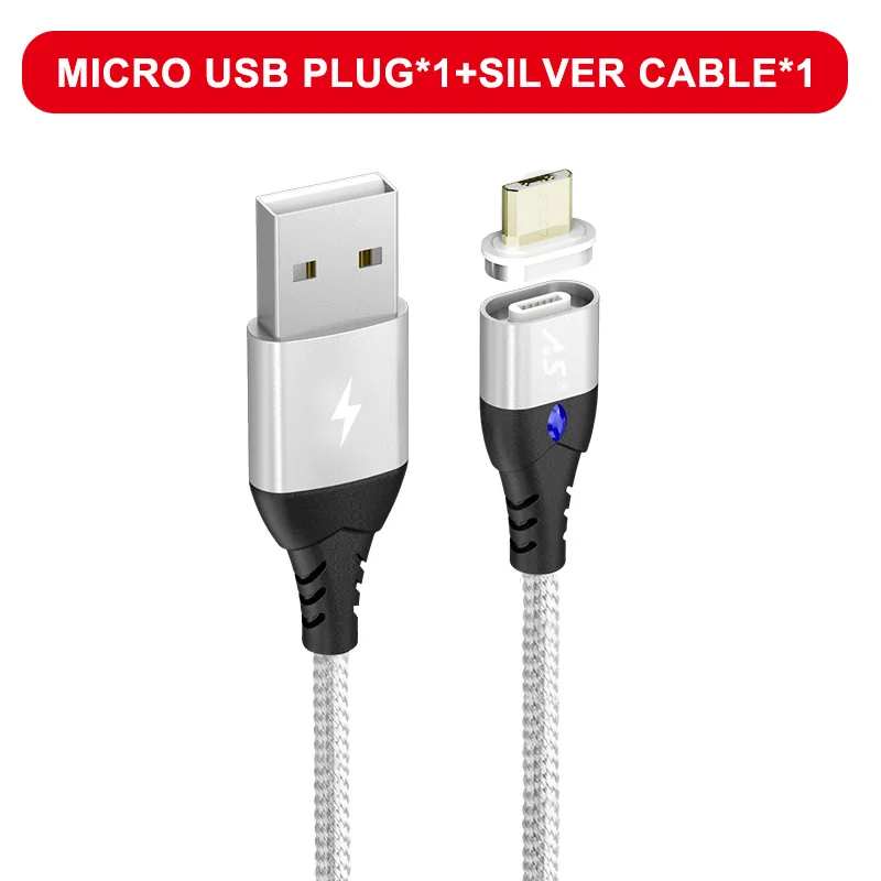 А. С микро USB Магнитный кабель Быстрая Зарядка адаптер Microusb зарядное устройство для samsung Xiaomi Tablet Android кабели для мобильных телефонов - Цвет: Silver for Micro