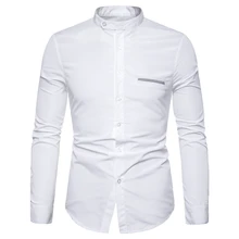 Повседневные рубашки для мужчин Мода Мандарин воротник с длинным рукавом платье рубашка тонкая мягкая Повседневная деловая, общественная Camisas 3XL