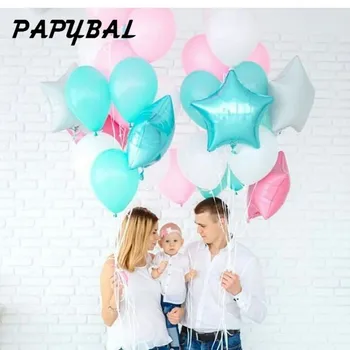 

13pcs 18 inch Baby Shower Tiffany Blue Pink Star Balloons 10 inch white LaTeX Boy Girl Birthday Party Decor Inflatable Air Balls