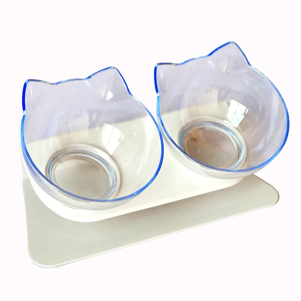 

Double Cat Bowl with Raised Stand,15°Tilted Platform Cat Feeders Food and Water Bowls,Reduce Neck Pain for Cats and Small Dogs