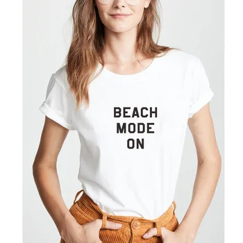 

ONSEME Beach mode on Letters Print Funny t shirt women Casual hip hop streetwear tshirt Female t-shirt harajuku tops tee Q-240