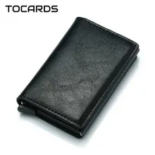 RFID бизнес кредитный держатель для карт для мужчин многофункциональный автоматический алюминиевый сплав кожаный чехол для карт мужской мини кошелек Тонкий кошелек