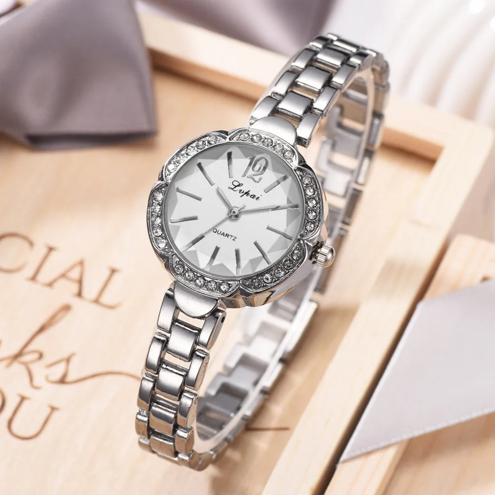 

LVPAI Quality Rhinestone Women Watch Fashion Steel Strap Rose Gold Casual Ladies Quartz WristWatch Dress Luxury Bracelet Watch#A