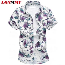 Lonmmy плюс размер m-7xl цветочный мужские рубашки с коротким рукавом мода Платье с цветочным рисунком Мужская одежда Повседневная рубашка мужская 2018 Новый