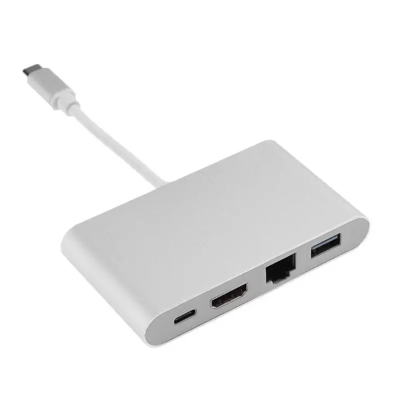 

Type C to HDMI USB 3.1 USB-C RJ45 LAN Network HUB Adapter Extender Cable Aluminum Alloy 10cm Cable Silver USB Hubs