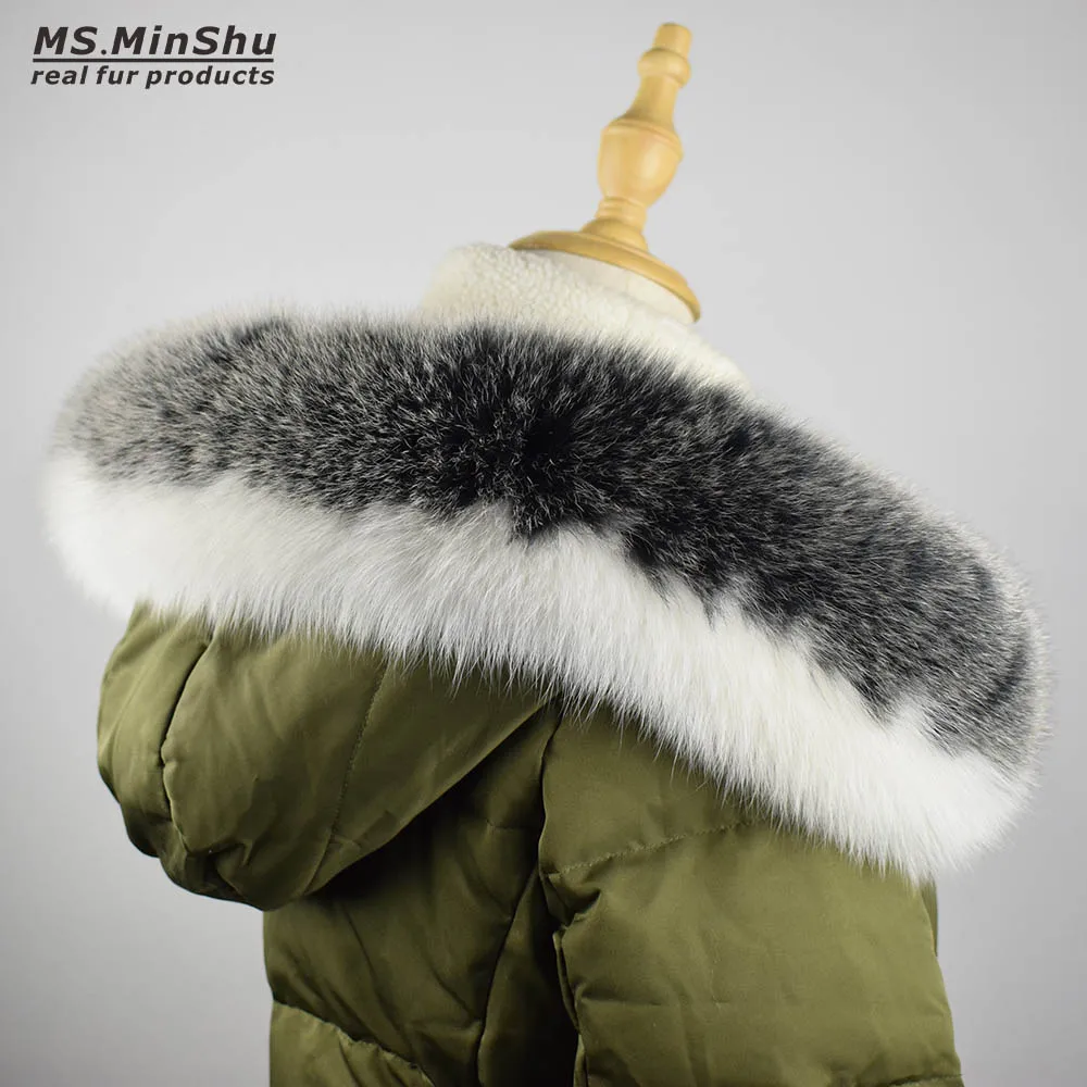 Gola de Pele para a Capa Gola de Pele Capuz de Pele de Raposa Cachecol de Inverno Minshu Natural Verdadeira Cachecol Custom Made Corte Ms. Fox 100%