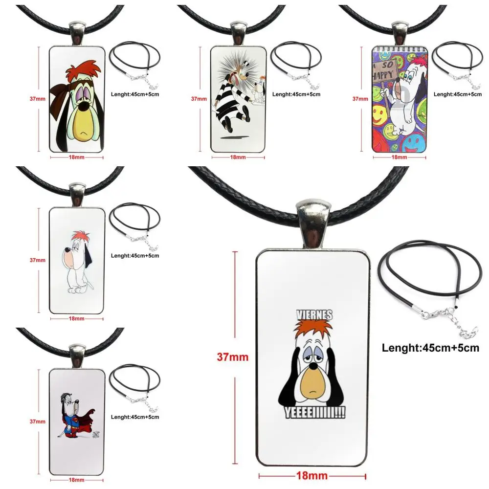 

For Kids Beads Jewelry With Steel Plated Glass Cabochon Choker Long Pendant Rectangle Necklace Cute Cartoon Movie Droopy Dog