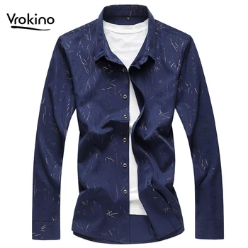 

VROKINO brand New in 2019 autumn fashion Comfortable Floral shirt Men Slim fit Straight Large size shirt Men's Leisure coat 7XL