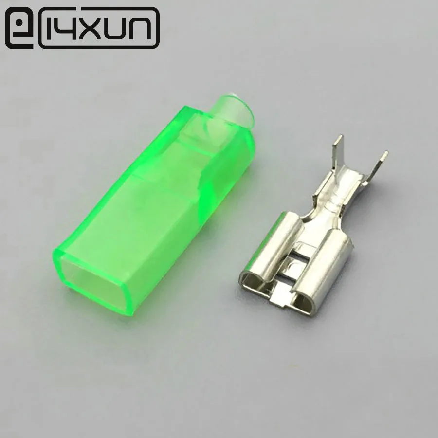 

EClyxun 10pcs/lot 6.3 car horn terminal with green sheath tinned copper terminal lug inserts