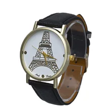 Reloj 2017 New Design New Retro Eiffel Tower Printed Fake Leather-based Analog Quartz Wrist Watch Dropshipping 17Jan20