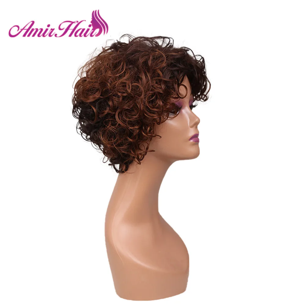 Amir short Kinky curly hair synthetic wig For African American women black Mixed Brown Heat Resistant Wigs Fiber 8 inch cosplay