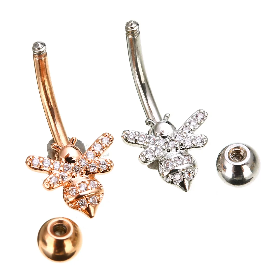 1pcs Piercing Navel Stainless Steel Zircon Bee Honeybee Navel Belly Button Ring Shellhard Body Piercing Jewelry