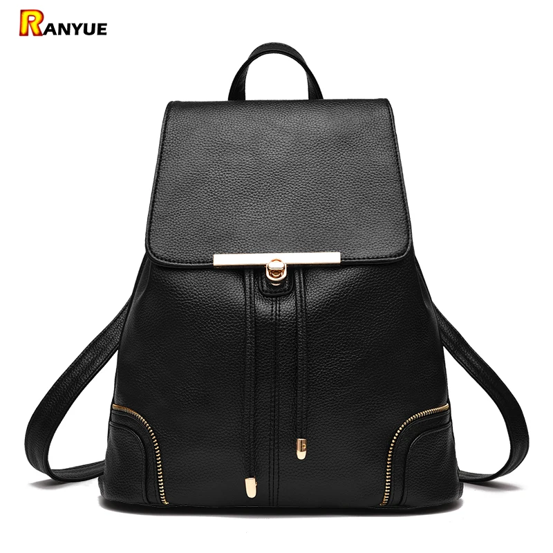 Lock Drawstring Bag Women Backpack High Quality Pu Leather School Bags Ladies Backpacks For