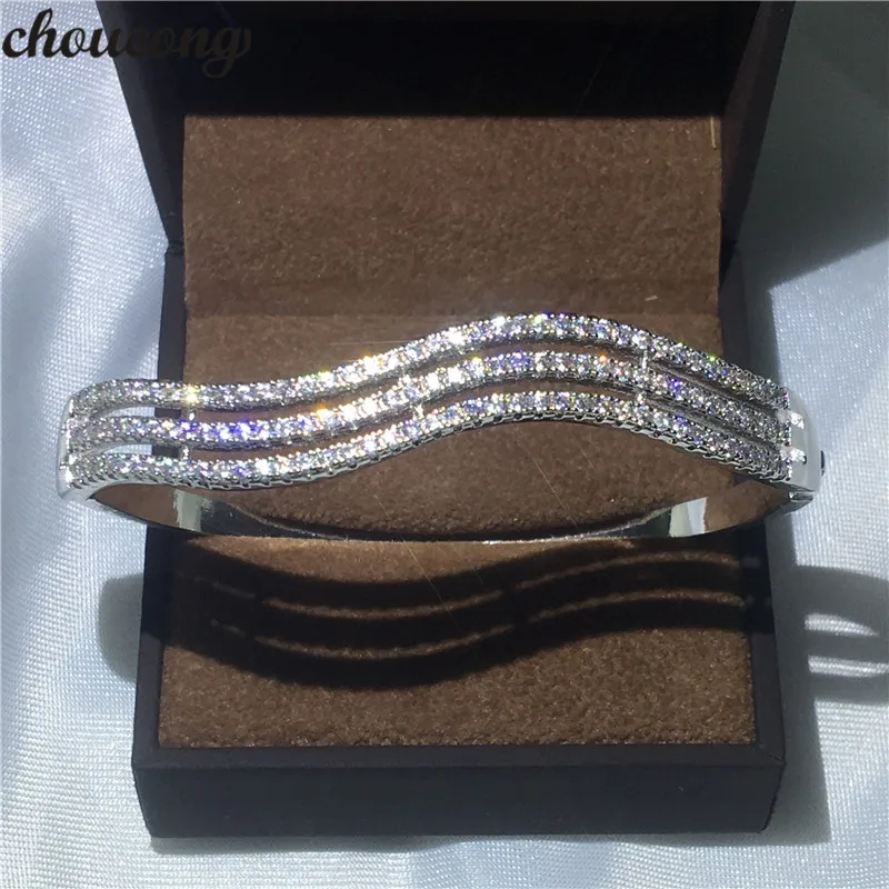 

choucong Female Simple Wave line bracelet 5A cubic zirconia White Gold Filled Engagement bangle for women wedding accessaries