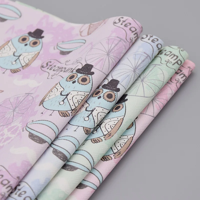 

A4 21x29cm Cartoon Owl Printed Faux Synthetic Leather Fabric For Diy Sewing Bows Bags Crafts Home Decoration