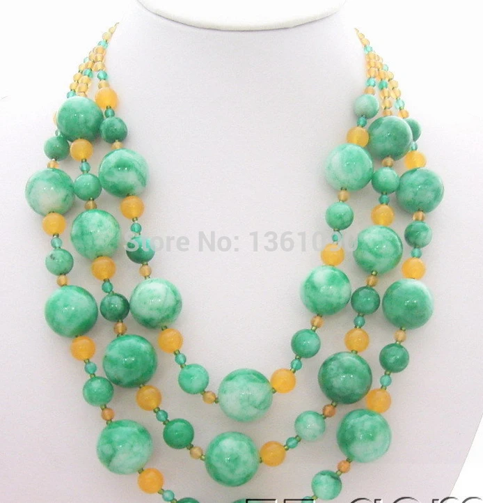 

bjc 000226 3Strds Yellow&Green Jade Necklace-Jade Toggle Clasp