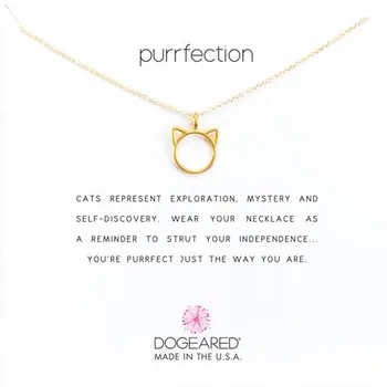 

Gold And Silver Cats Head Wish Card Pendant Necklace Clavicle Chains Fashion Animal Statement Necklace For Women Girl Gifts