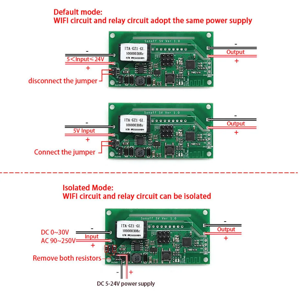 Sonoff SV ITEAD безопасное напряжение DC 5-24 в WiFi беспроводной модуль переключателя поддержка вторичного развития синхронизации IOS/Android приложение управления