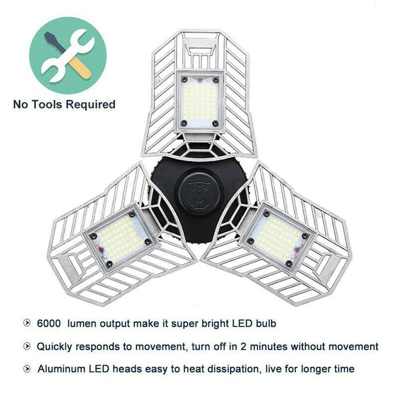 60 W 144 светодиодный деформируемого гаражный свет 220 V 6000LM Lumen потолочный светильник светодиодный светильник для гаража Attic подвал дома