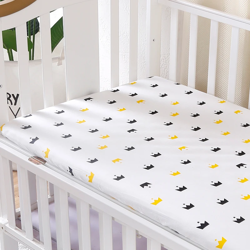 Детская кроватка оснащена лист хлопок кровать для новорожденных Лен Набор для детской кроватки кроватка листов Младенческая постельные принадлежности покрывало 120*65 см матрас - Цвет: Цвет: желтый