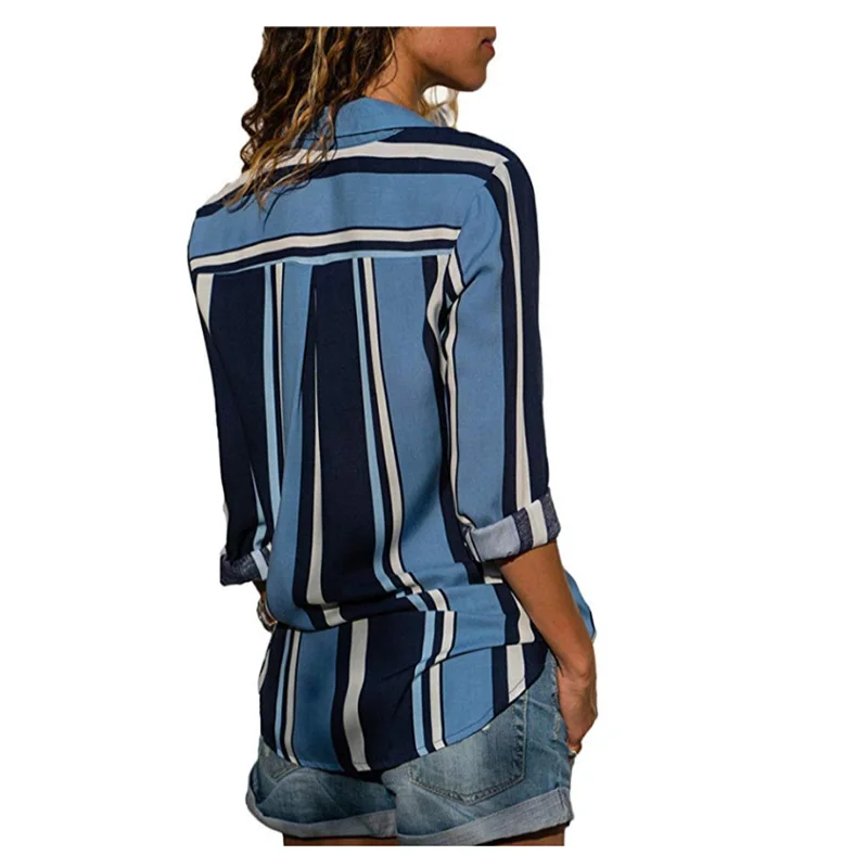 VZFF Women's Shirt Long Sleeve Lapel 2019 Autumn Fashion Office Striped Button Casual Blouse Top