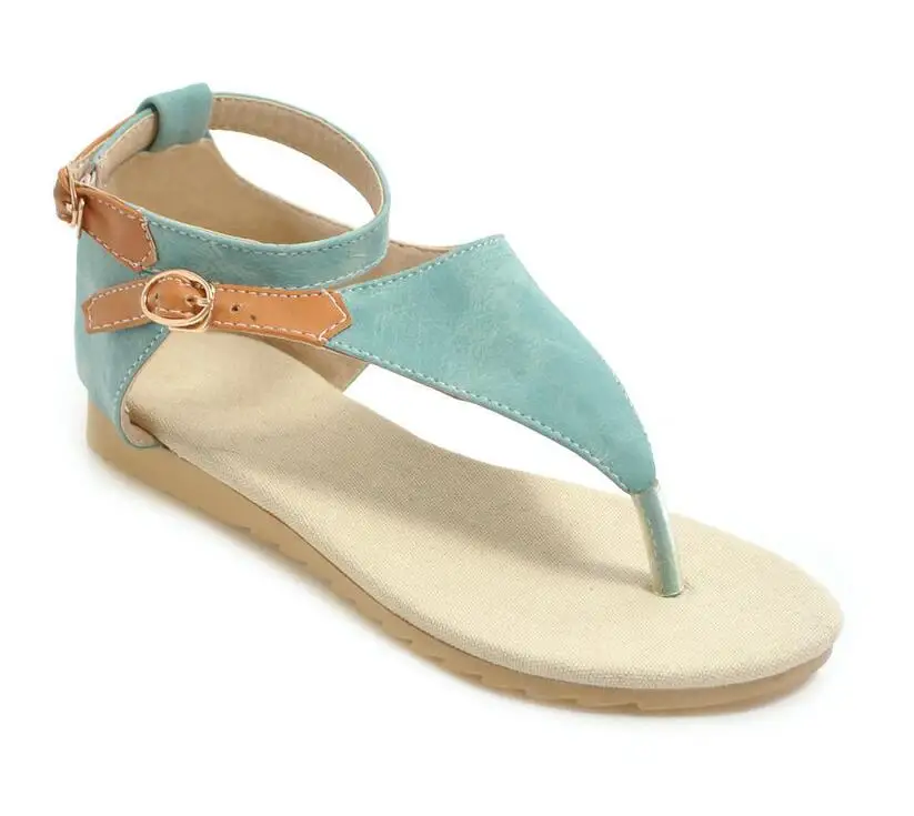 Dousin Partin 2019 Women Sandals PU Leather Buckle Mixed Color Casual T-strap Round Open-toed Summer Beach Soft Sole Shoes