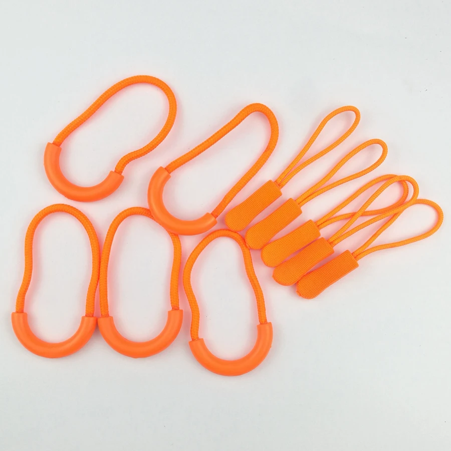 

10pcs/bag orange color Cord Zipper Pulls Rope Ends Lock Zip Clip Buckle Black For Backpack Clothing Accessories