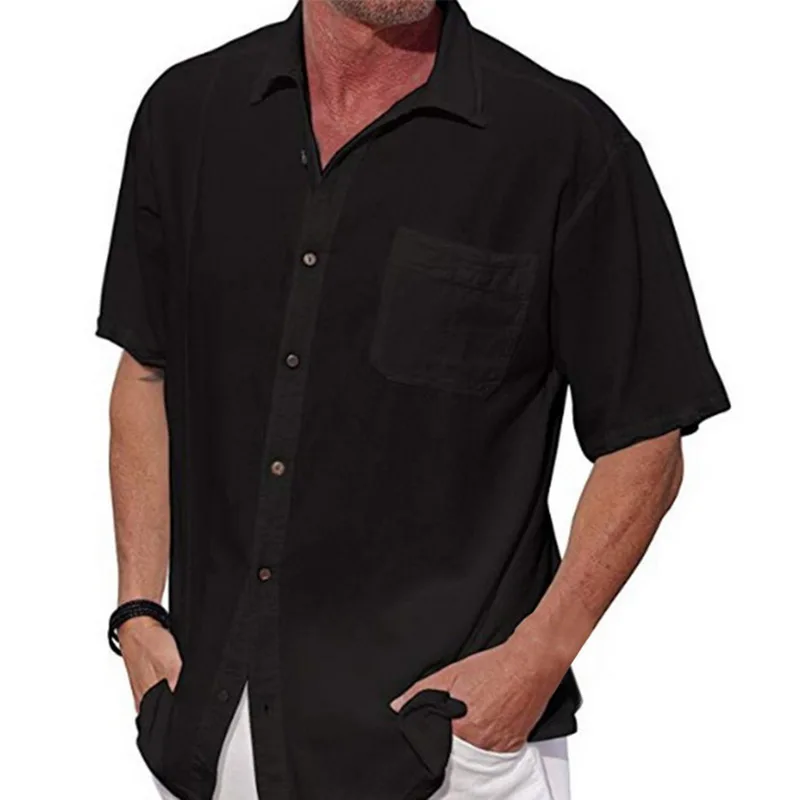 

MJARTORIA 2019 Summer Fashion Male Soild Sleeve Casual Lightweight Beautiful Embroidered V-Neck Linen Breathable Loose Shirt