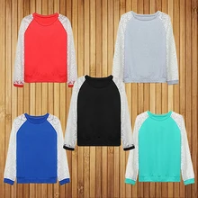 2016 Summer Fshion Women Patchwork White Lace Hoodies Long Sleeve Outerwear Pullover Sweatshirt Top