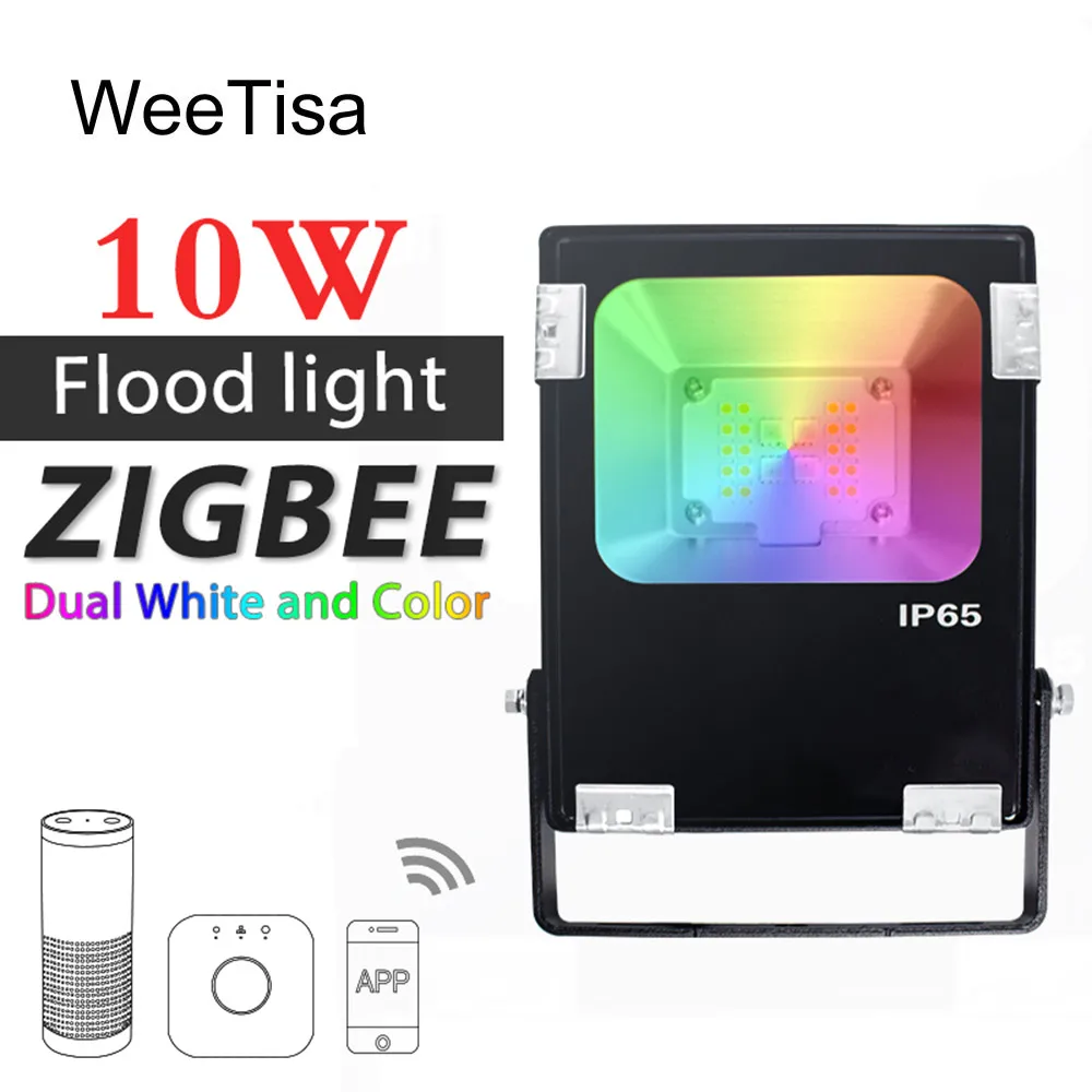 

ZIGBEE LED Floodlight 10W RGBCCT Waterproof Outdoor Smart LED Flood Light AC 110V 220V ZIGBEE Light Link Work with Echo Plus
