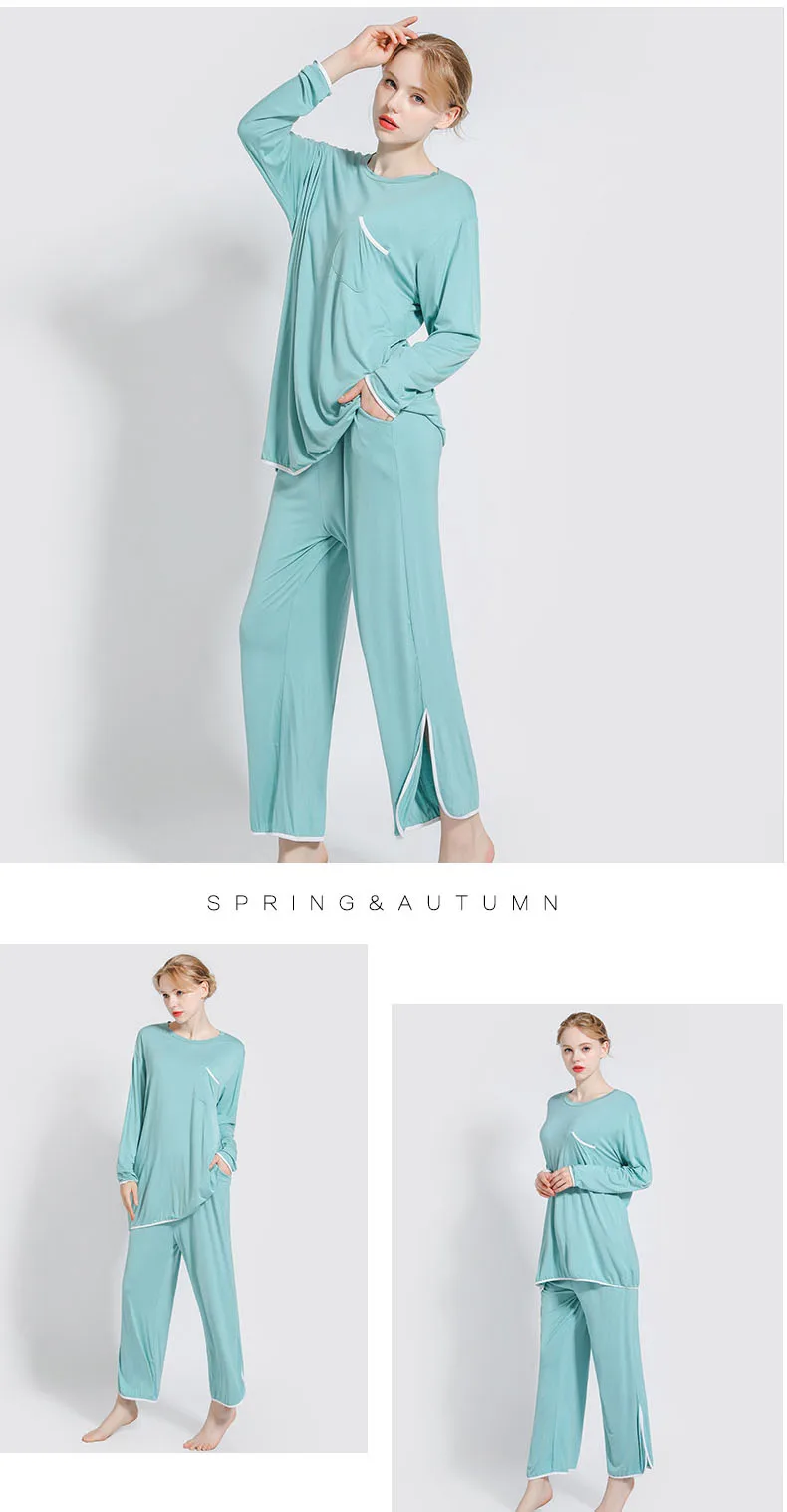 Осенний Новый модальный топ + длинные штаны, комплект из 2 предметов, пижамный комплект для женщин, милая свободная Пижама женская пижама