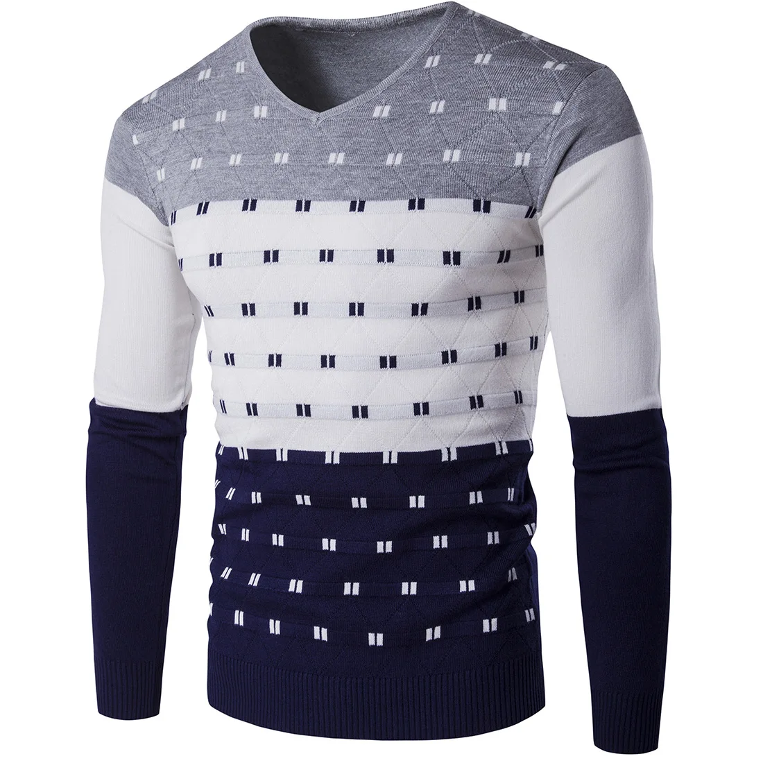 2017 весенние мужские пуловер с вырезом в виде буквы V, длинные рукава свитера, европейский стиль Мода Цвет шить с длинными рукавами Тонкий