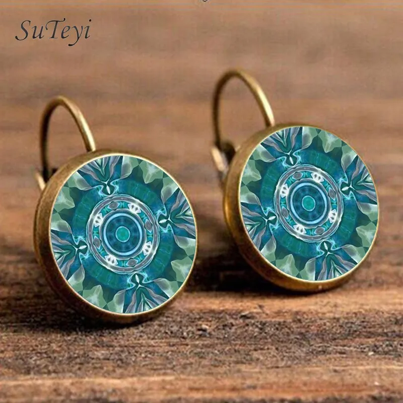 

SUTEYI Classic Flower Mandala Earrings DIY Om symbol Buddhist Zen Photo Earring Glass Cabochon Earrings for Women Jewelry