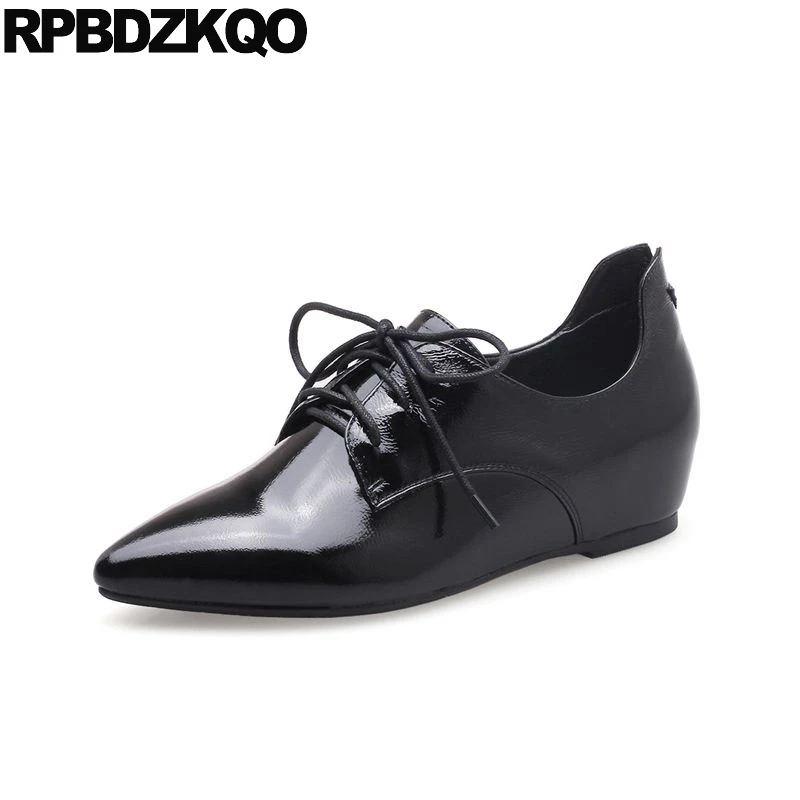 Richelieus Brevet Pointu Soft Hauteur Ascenseur Skin Vin vin Up Lace Rouge Chaussures Femmes Appartements gray Cuir Black Luxe Chinois Croissante Skin black De Véritable Bout Vintage YxAq1t0wnP