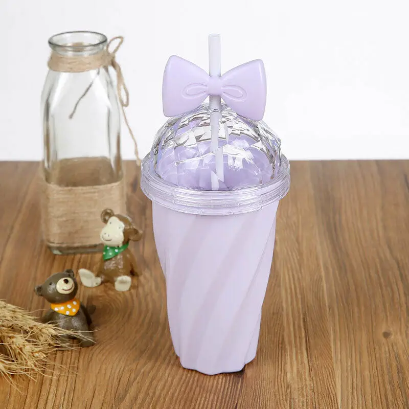 Faroot 400 мл прекрасная соломенная чашка для холодных напитков пластиковая чашка с крышкой бонот соломинка - Цвет: Фиолетовый