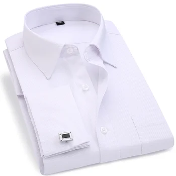 Men French Cufflinks Shirt Long Sleeve Casual Slim Fit