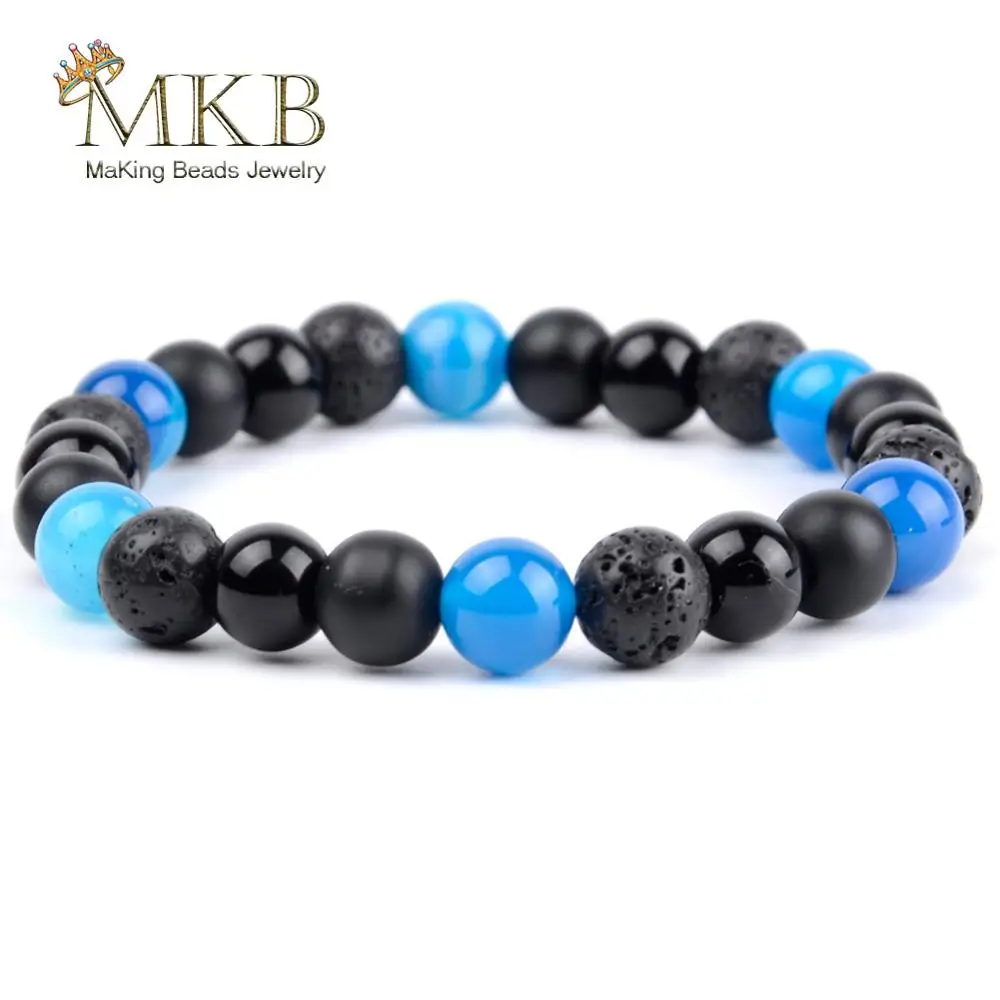 Простые браслеты для йоги из натуральных минеральных бусин белые и черные браслеты для комбинирования для женщин и мужчин ювелирные изделия бижутерия ручной работы - Окраска металла: Blue Agate