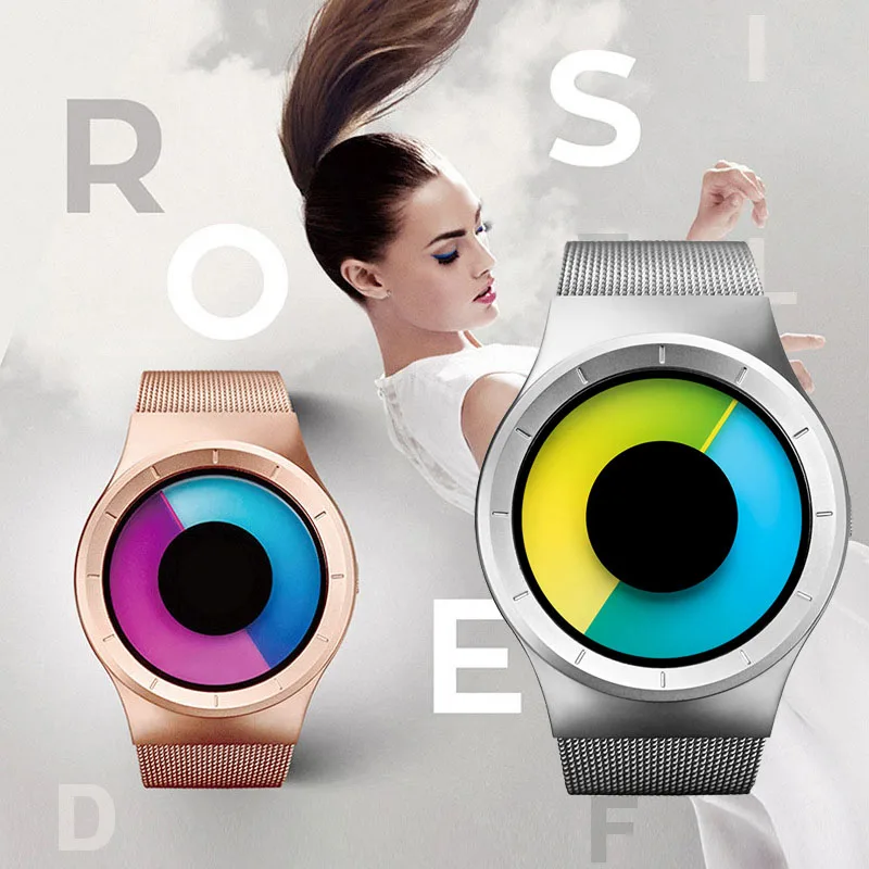

Couple watches No pointer concept watch Waterproof Quartz Wristwatches men watch Stainless Steel Band Fashion Women Dress Watch