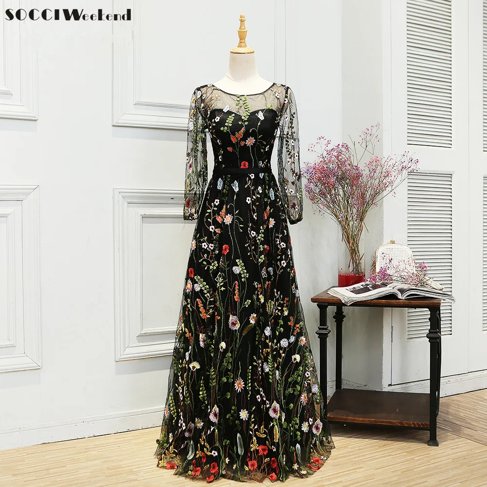 SOCCI Weekend 2017 Evening Dresses Embroidery Flower Long