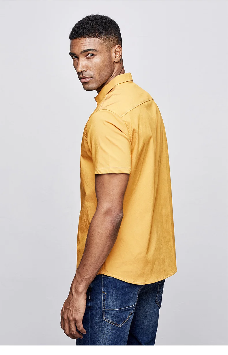 KUEGOU летняя хлопковая однотонная серая белая рубашка мужская повседневная приталенная уличная одежда с коротким рукавом для Блузы Мужская мода 8816