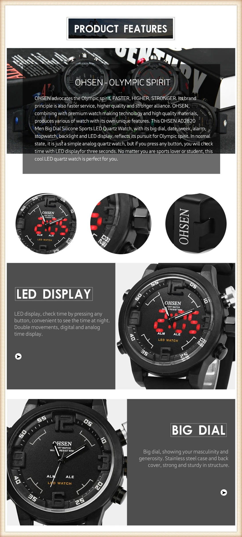 Новая мода OHSEN бренд светодиодный спортивные мужские часы аналоговые кварцевые часы спортивные часы мужские водонепроницаемые Relogio Masculino повседневные часы