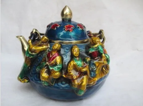 

Ming Xuande Years In Ancient China, The Eight Immortals Cloisonne Teapot Statue fast Shipping