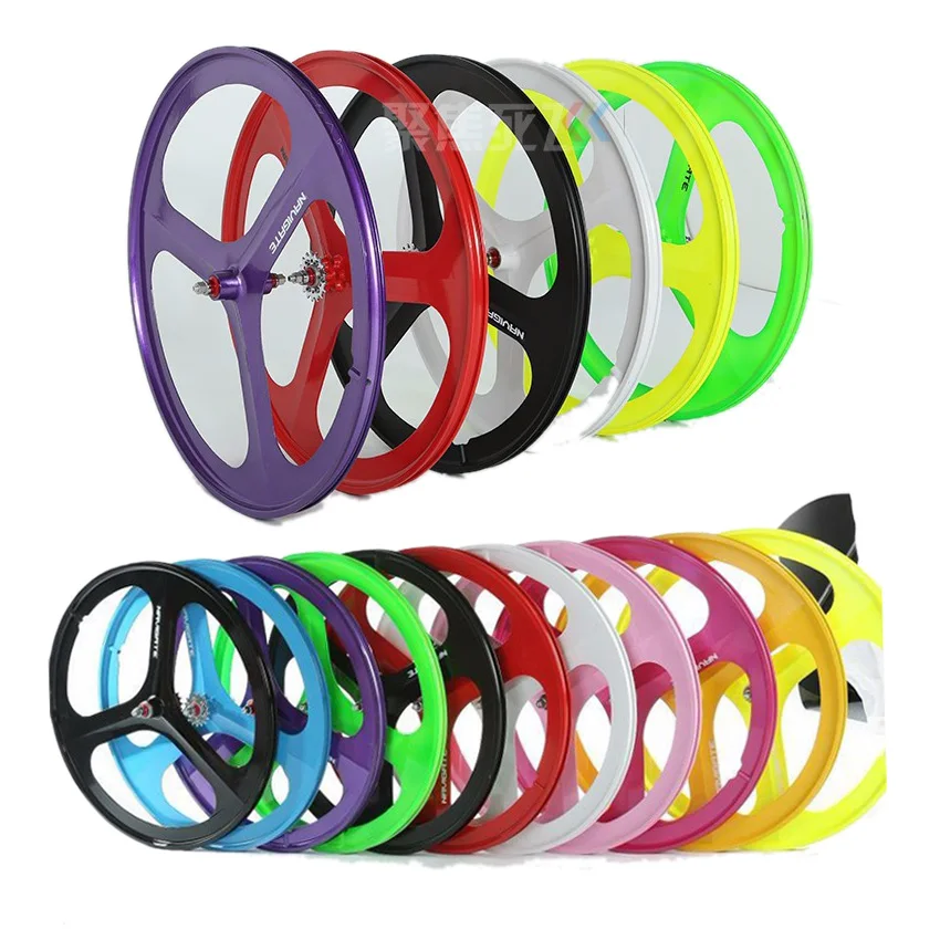 fixie Bicycle Brand NEW Mag TRI front rear wheel Mag Alloy 700C 3 spokes wheel Magnesium Alloy Fixed gear bike wheels Rims