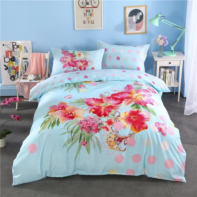 Bohemian Moroccan Style bedding set light blue flower bedspreads twin