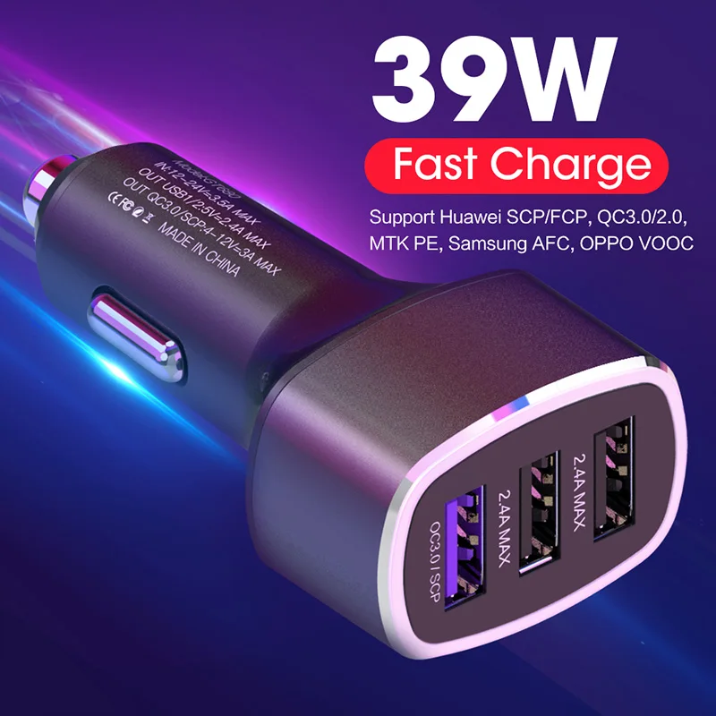 

Quick charge 3.0 Car Cigarette Lighter Slot Charger Vehicular USB for Huawei P20 Pro Mate honor 10 20 Smart Phone SIKAI station